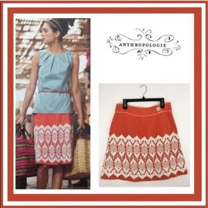 Anthropologie Floreat Coral Lace Skirt. Size 10
